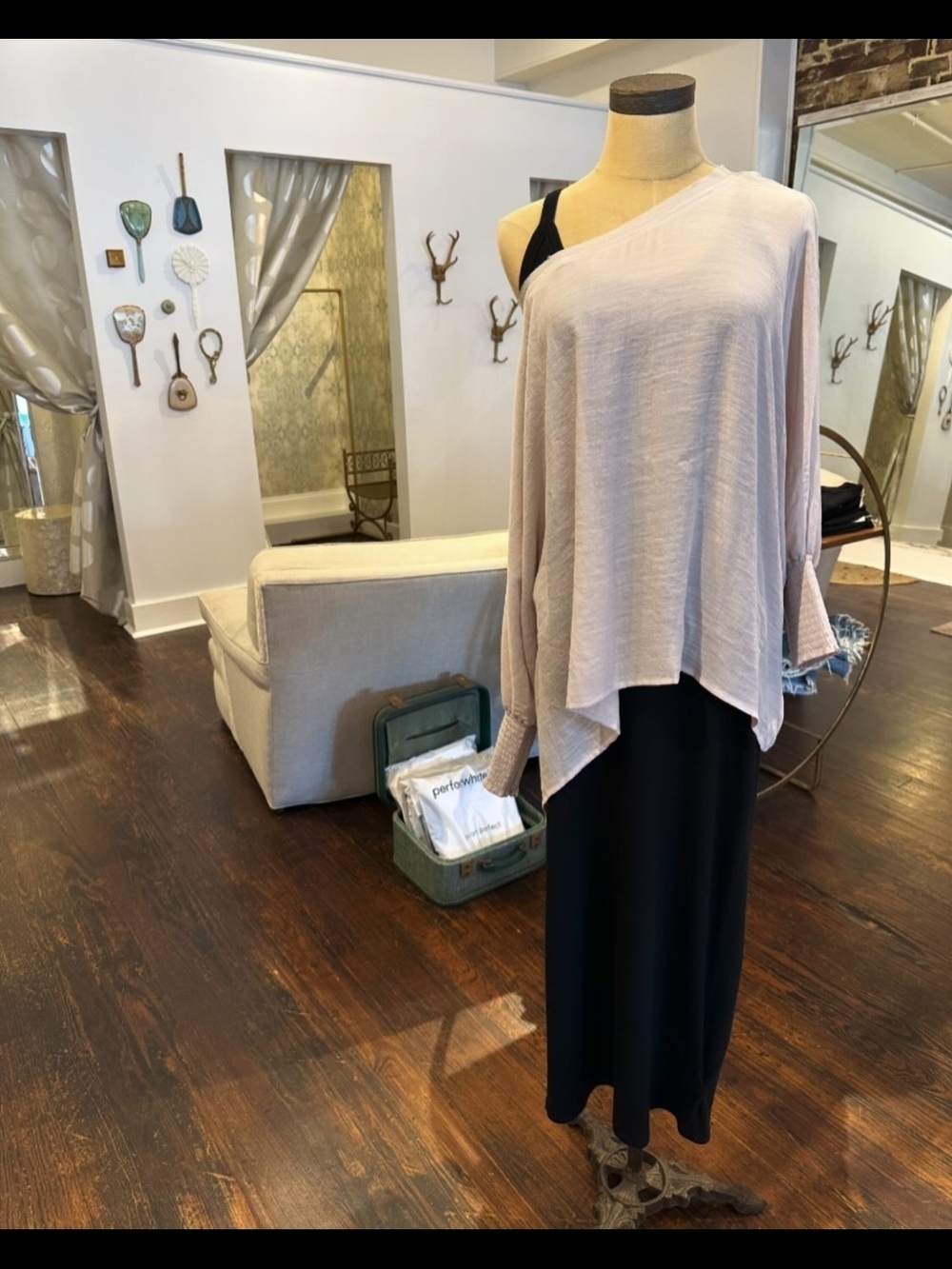 Sheer Soft Cream One-Shoulder Draped Women's Top